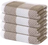 Homaxy 100% Cotton Waffle Weave Check Plaid Kitchen Towels, 13 x 28 Inches, Super Soft and Absorbent Dish Towels for Drying Dishes, 4-Pack, White & Khaki