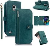 Compatible with Samsung Galaxy Note 4 Wallet Case 9 Card Slots Retro Leather Flip Card Holder Cell Strap Rugged Wrist Credit Purse Folio Phone Cover for Note4 N910A Not Notes Four Women Men Green