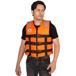 Adult's Life Jacket, Life Saving Jacket for Swimming Guard, Drifting Boating, PFD Type III, Weight Capacity Upto 120kg, Universal Size, Orange (Nautical)