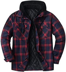 ZENTHACE Men's Thicken Plaid Hooded Flannel Shirt Jacket with Quilted Lined Dark Red M