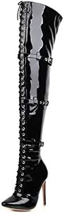 Mujer Botas Altas De Muslo Sexy Por Encima De La Rodilla Con Cordones Y Hebilla, Cremallera Lateral Para Discoteca, Fiesta, Desfile De Moda, Botas De Escenario,Negro,42EU