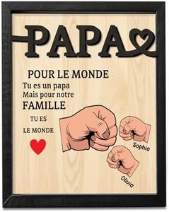 Cadeau Fete des Peres Cadeaux pour Papa Cadeaux Créatifs pour l'anniversaire de Papa Plaque en Bois Personnalisée avec Noms Décorations pour la Chambre de Papa (2 Name)