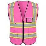 Safety Vest Reflective High Visibility with 5 Pockets ＆Zipper Class 2 for Adult Unisex Construction Security Outdoor Workwear, Fba-pink, Medium