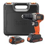 BLACK+DECKER 18 V Cordless 2-Gear Combi Hammer Drill and Kitbox, 2 x 1.5 Ah Lithium-Ion Batteries, BCD003C2K-GB