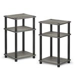 Furinno Just 3-Tier Turn-N-Tube End Table / Side Table / Night Stand / Bedside Table, 2-Pack, French Oak Grey/Black