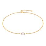 Aobei Pearl 18k Gold Chain Choker Freshwater Cultured Pearl Pendant Necklace CZ Bow Charm Neck Jewelry Handmade for Women, Pearl