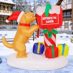 COMIN 5FT Christmas Inflatables Outdoor Decorations, Blow Up Dog and Newspaper Box Inflatable with Built-in LEDs for Christmas Indoor Outdoor Yard Lawn Garden Decorations