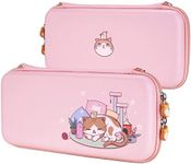 playvital Pink Cute Carrying Case for Nintendo Switch & Switch OLED, Thumb Grip Caps + Kitten & Chicken Slim Travel Case for Switch, Portable Hardshell Girl Storage Case for Switch Game Accessories