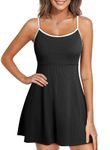 Aleumdr Women’s Ribbed One Piece Swimsuits Modest Swim Dress Tummy Control Adjustable Straps Bathing Suit Swimwear with Pockets Black Medium