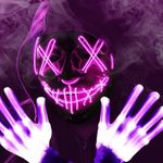 OWill Halloween Mask Set,LED Purge Mask with Gloves,3 Modes Light Up Creepy Mask,Halloween Costumes Cool Mask for Men Women Kids（Purple）