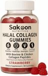 Halal Collagen Gummies – Type I & II Collagen Peptides from Halal Beef & Chicken | 90 Strawberry-Flavored Gummies | Supports Hair, Skin, Joints & Nails | Made in USA | Halal Certified Sourcing
