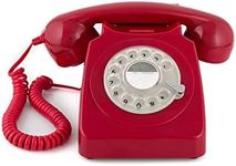 GPO 746 Rotary 1970s-style Retro Landline Phone - Curly Cord, Authentic Bell Ring - Red