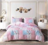 BQC Duvet Cover Set Microfiber Ultra Soft Easy Care Machine Washable Anti Allergic 2 Pcs Quilt Cover Bedding Set with 1 Pillow Case (Floral Pink, Single)