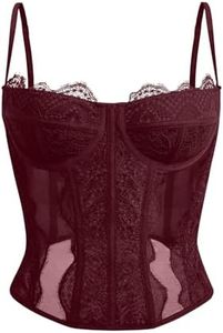Dealmore Corset Tops For Women Going Out Lace Mesh Date Night Top Spaghetti Strap Party Club Fall Outfits Clothes Fashion 2024 Wine Red X-Small