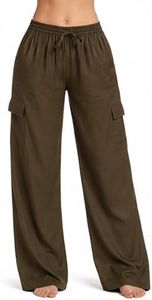 Riviera Sun Women's Beach Palazzo Pants, 100% Rayon Wide Leg Cover-Up with 4 Pockets, Green, 2X