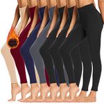 TNNZEET 7 Pack Fleece Lined Leggings Women, Warm Winter Black Thermal Workout Yoga Leggings