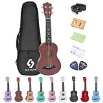 Soprano Ukulele, NOT HOME® Learn To Play Ukulele First Kit, 21'' Colorful Hawaiian Ukulele for Kids, Teenagers, Student, with a Carrying Bag and a Digital Tuner (Coffee)