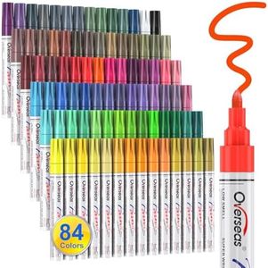 Overseas 84 Colors Paint Pens Oil Based Permanent Markers - Multicolor, Quick Drying, Waterproof, Fade Resistant, Medium Tip Paint Markers for Rock, Wood, Metal, Glass, Plastic, Rubber, Canvas, Paper