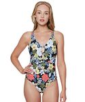 Jessica Simpson Women's Standard V Neck One Piece Swimsuit Bathing Suit, Mandarin Multi, Small