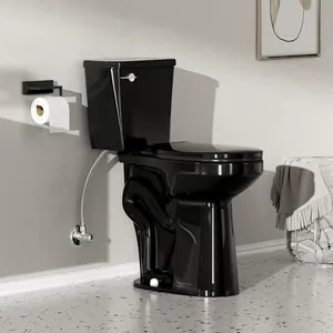 Simple Project 21 Inch Black High Toilet Elongated With Comfort Chair Seat, 1.28 Gpf Powerful Single Flush Extra Tall Toilet, 12 Inch Rough In Bathrooms Comfort Height Toilet For Seniors & Tall Person