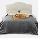 Lesure Waterproof Blanket for Bed - Sherpa Fleece Waterproof Dog Blankets for Large Dogs, Pet Blankets for Bed/Couch/Dog Crate, Soft Plush Reversible Furniture Protector, Queen Size, 90"x86", Grey