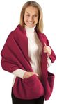 Cozy Fleece Wrap Shawl with Large Front Pockets - Keeps Hands and Shoulders Warm During Cold Winter Season, Burgundy