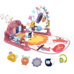 derimkcoa Baby Play Mat Baby Gym,Funny Play Piano Tummy Time Baby Activity Mat with 5 Infant Sensory Baby Toys, Music and Lights Boy & Girl Gifts for Newborn Baby 0 to 3 6 9 12 Months (Pink Lion)