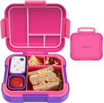 CAPERCI Bento Lunch Box for Kids, Large 4.8 Cups Bento Box Kids, 4 Compartments, Portable Handle, 2 Sauce Box, Lunch Container for Kids School Work, Microwave/Dishwasher Safe (Fuchsia/Purple)