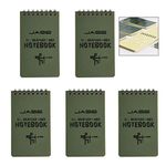 Gearmax 5 Pack All-Weather Waterproof Notebook,Army Green Tactical Notepad for Outdoor Activities Records