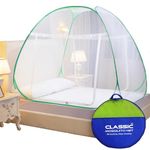 Classic Mosquito Net for Double Bed | King Size Foldable Machardani | Polyester 30GSM Strong Net | PVC Coated Corrosion Resistant Steel Wire - Green