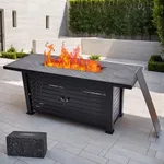 57 Inch Propane Fire Pit Table, 50000BTU Rectangle Fire Table with Cover & Rain Cover, Sturdy Steel and Iron Fence Surface, CSA Safety Certified, Companion for Your Garden (Enlarged Version)