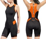 Women Triathlon Suit Quick-Drying One-Piece Sleeveless Tri-Suit with Padded, Black-orange, X-Small