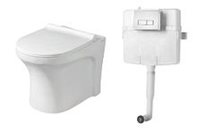 Belmonte Ceramic Floor Mounted Western Toilet Commode EWC Retro S Trap with Slim Soft Close Seat Cover and 80mm Thick Dual Flush Concealed Cistern/Flush Tank with Push Flush Plate (White)