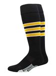 Dugout 3 Stripe Baseball Socks Over the Calf Length (Multiple Colors), Black/Gold/White, Large