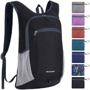 BECOJADDE 15L Faltbarer Rucksack Kleiner Wanderrucksack Leicht Tagesrucksack Damen Herren Daypack Wasserfest Reiserucksack für Outdoor Wandern Reisen Städtetrips, Schwarz