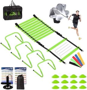 Kevirice Agility Ladder, Speed Training Equipment Set, 20ft 12 Rung Agility Ladder, 4 Agility Hurdles, Running Parachute, Jump Rope, 5 Resistance Bands, 12 Resistance Cones for Athletes, Adults(Green)