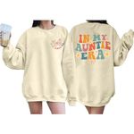 QICAISH Womens Aunt Sweatshirt Loose Oversized In My Auntie Era Crewneck Pullover Letter Print Casual Sweatshirts, Apricot, X-Large