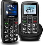 Big Button Mobile Phone for Elderly, artfone C1+ Dual SIM Unlocked, 1400mAh Battery, Unlocked Senior Mobile Phone with SOS Emergency Button, Charging Dock (Black)