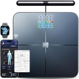 Amzmerit Smart Scale for Body Weight, 8-Electrode Larger Platform Digital Scale for Weight Fat BMI 28 Body Composition Measurement, Bluetooth Bathroom Smart Scales, Rechargeable, Wi-Fi Compatible