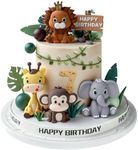 19pcs Safari Animal Cake Topper - Jungle Wild Cake Toppers with Leaves Balls Cake Decorations for Safari Animals Themed Birthday Party Decorations (Safari Animal Style)