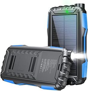 Solar Power Bank, 46800mAh Portable Charger, USB C Fast Charging Battery Pack, PD18W QC 3.0 Phone Charger with Flashlight, Outdoor Waterproof Power Bank 3 Charging Port for iPhone Samsung Laptop-Blue