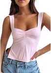 GTETKDE Women's Sexy Sleeveless Skinny Crop Tank Tops Strappy Slits Pleated Bustier Sweetheart Neck Backless Y2K Cropped Cami, Pink, Small