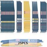 9 Inch Reciprocating Saw Blade, 25 Pcs Bi-Metal Reciprocating Saw Blade Set, 18TPI/14TPI/10TPI/6TPI/5TPI Cobalt Teeth Sawzall Blades for Cutting Embedded Wood Metals PVC Pallets etc