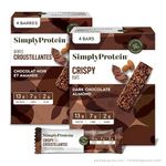 Simply Protein - Dark Chocolate Almond Crispy Bars - Plant Based Protein Bars - Low Carb, Low Sugar, High Fibre - 13g Protein, 2g Sugar, 7g Fibre - Vegan, Gluten Free, Non GMO, Kosher - 4 Bars