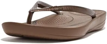 FitFlop Women's iQushion Rubber Flip-Flips with Contoured Footbed for Walking, Lightweight Ergonomic Flip Flop Sandals with Arch Support and Foot Impact Pillows, Bronze, 11 US Women