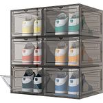 HOMIDEC 6 pcs Shoe Boxes, Shoe Storage Box Clear Plastic Stackable, Shoe Organizer Containers with Lids for Women/Men 34.5 x 27 x 19 cm10 Sections Hanging Shoe Pair Storage