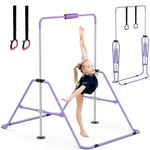 GYMMAGE Gymnastics Bars, Junior Training Kip Bar Gymnastics Equipment for Home Garden, Adjustable Height Gymnastic Folding Horizontal Bar with Rings & Bar Pad for Kid Boys Girls