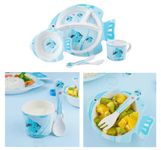 Nizomi Fish Cow Animal Shape Bamboo Kids Dinnerware Set, Food Plate Bowl Cup Spoon Fork Set Dishware, Reusable Enjoy Pasta Noodle Soup Ice Cream (One Gift Inside Box)