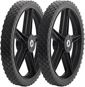 GICOOL 14 x 1.75'' Spoked Plastic Wheel and Tire, 2.45" Hub Length, 1/2" Inside Bearing, Universal Replacement Wheel for Lawn Mowers and DIY Trolley Wagon Cart, 2 Pack