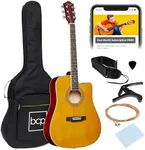 Best Choice Products 41in Beginner Acoustic Guitar Full Size All Wood Cutaway Guitar Starter Set Bundle with Case, Strap, Capo, Strings, Picks - Aged Natural